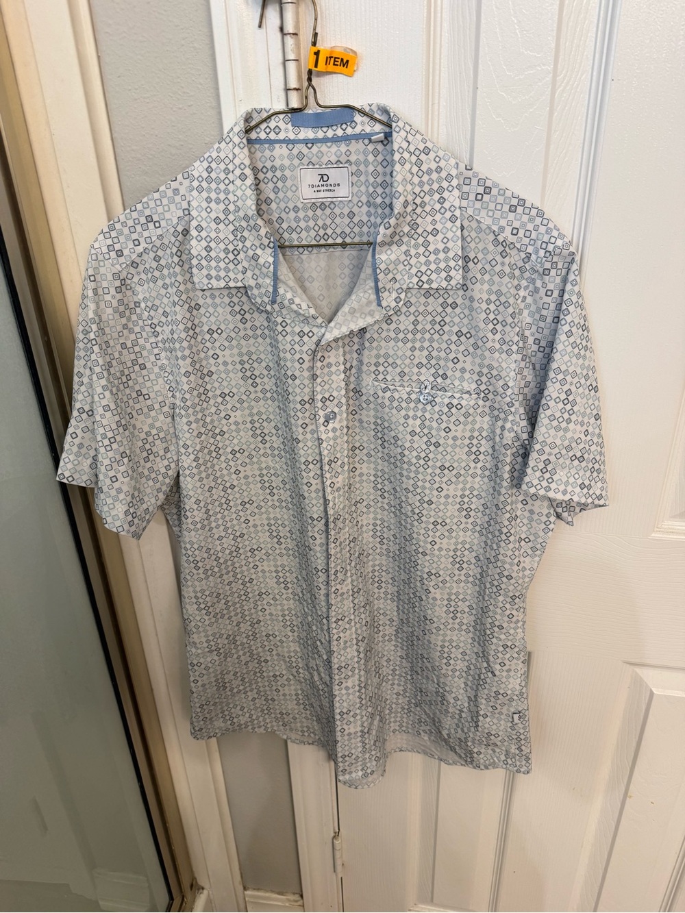 7 Diamonds Men's Light Blue Geo-Print Short Sleeve Button-Down Shirt
